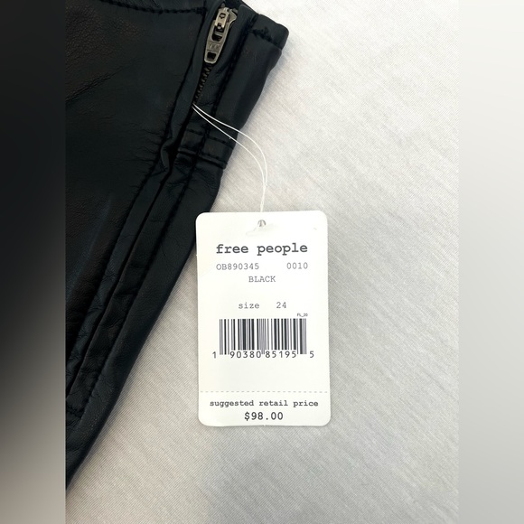 NWT Free People Black Penny Pull on Vegan Leather Flare Pants Size 24 - Picture 11 of 11